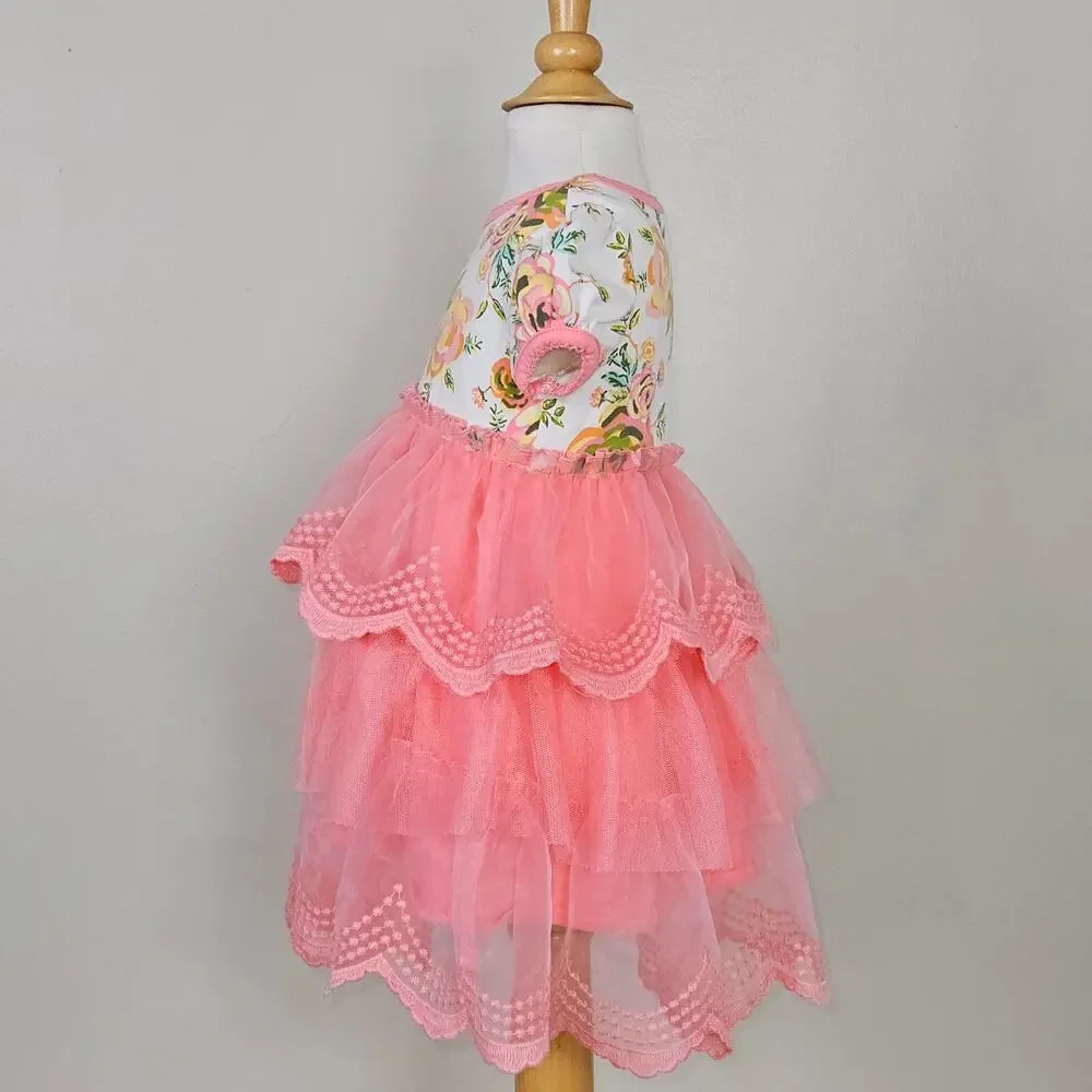 Matilda Jane Baby Tiered Tulle‎ Floral Dress Peach Pink | Toddler 12 - 18 Months
